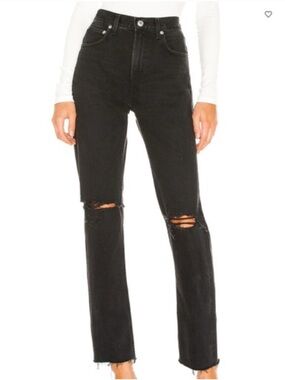 Agolde Cherie High Rise Black Distressed Straight-Leg Jeans Sz 24